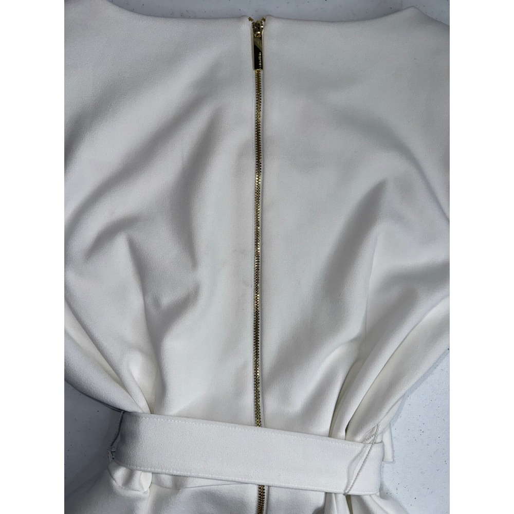 Calvin Klein White Ruffle Tie Waist High Low Scuba Dress Size 12 CD8C16XW - Picture 6 of 10